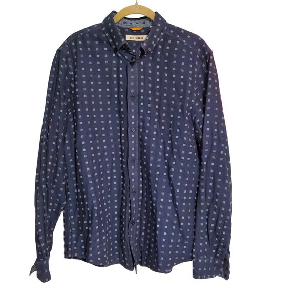 Ben Sherman Blue Patterned Long Sleeve Button Up Shirt Men's Size Large - Picture 1 of 11